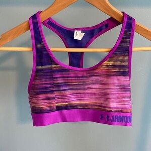 Under Armour YLG Purple Stripe Teen Sports Bra Heat Gear Youth Large Preowned